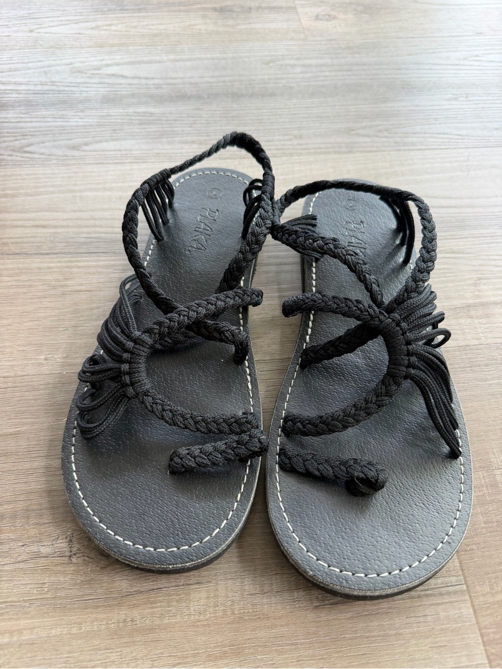 Black Braided Rope Sandals - Women